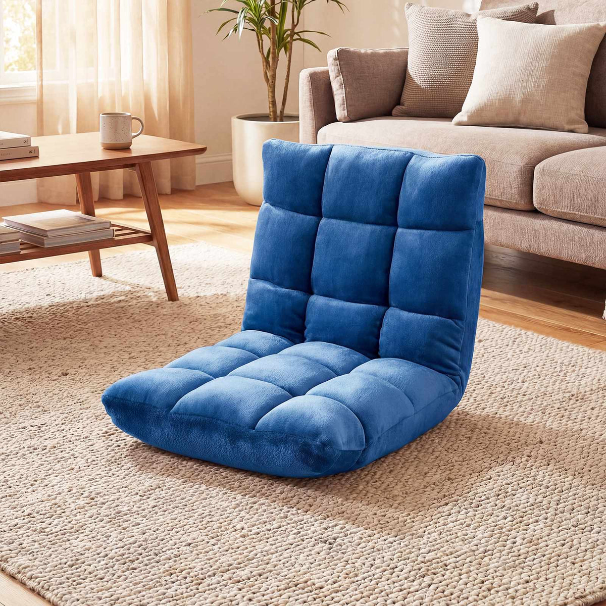 Folding Floor Chair, 14-Position Backrest, Blue