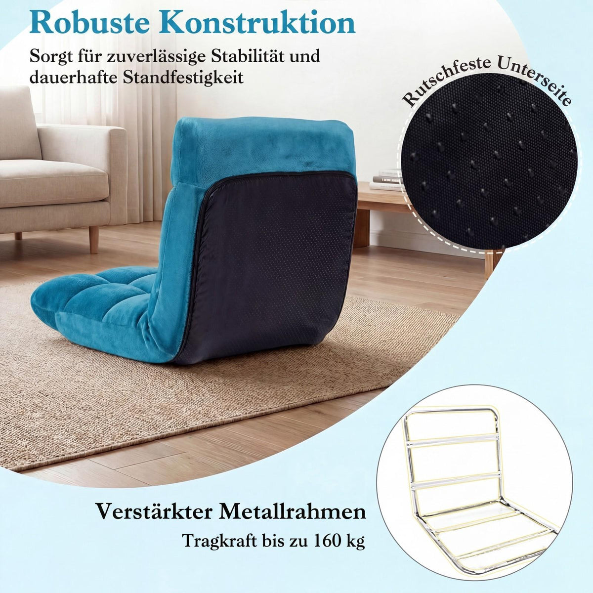Folding Floor Chair, Dark Blue, 14-Position Adjustable