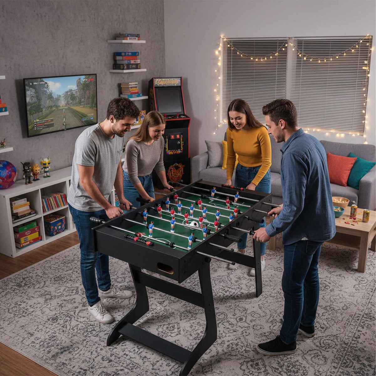 Folding Foosball Table with Non-Slip Handles