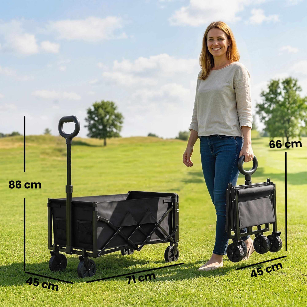 Folding Garden Cart with Telescopic Handle, 60L Capacity