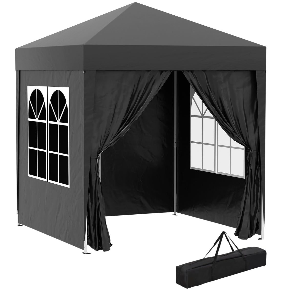 Folding Gazebo 2 X 2M Gazebo With 4 Side Walls, Window, Marquee With Uv Protection, Garden Tent With Carry Bag, Steel Oxford, Black