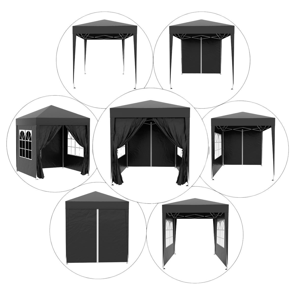 Folding Gazebo 2 X 2M Gazebo With 4 Side Walls, Window, Marquee With Uv Protection, Garden Tent With Carry Bag, Steel Oxford, Black