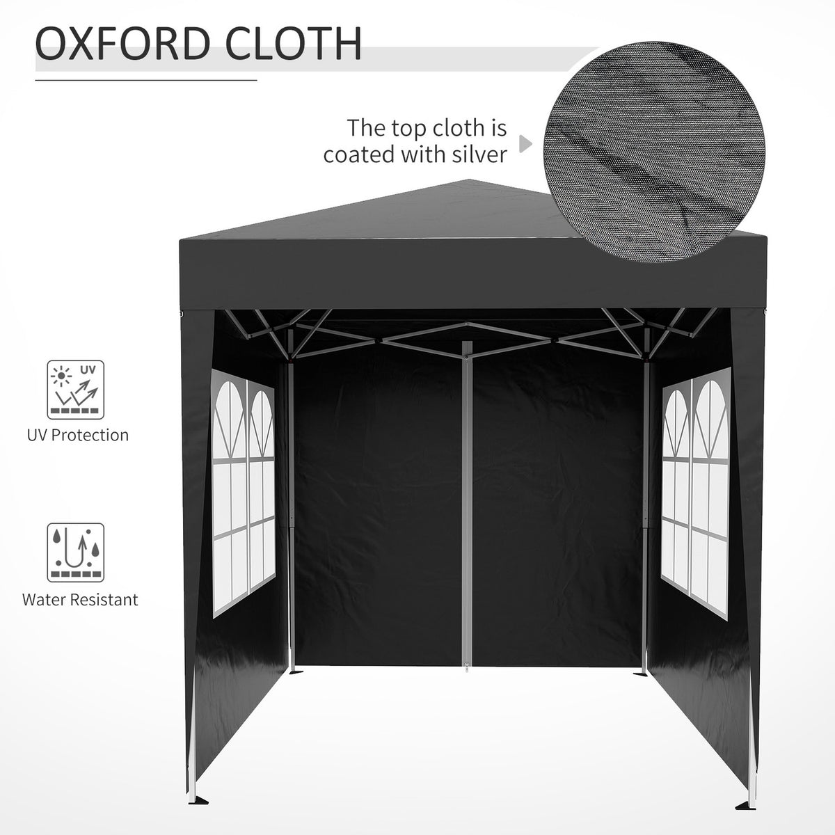 Folding Gazebo 2 X 2M Gazebo With 4 Side Walls, Window, Marquee With Uv Protection, Garden Tent With Carry Bag, Steel Oxford, Black