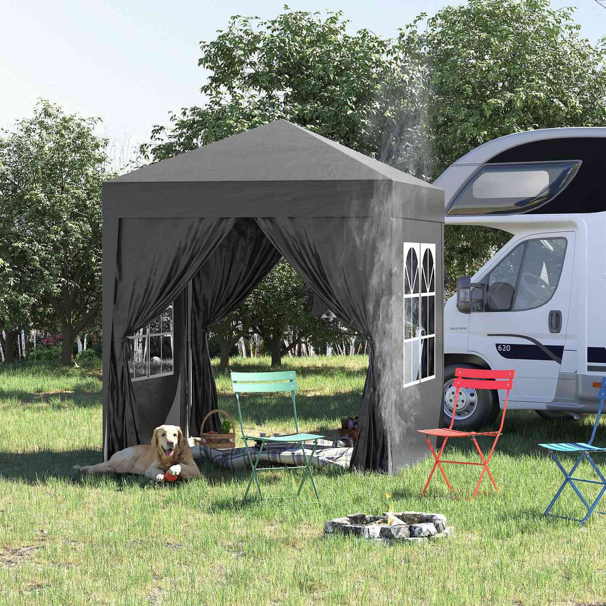 Folding Gazebo 2 X 2M Gazebo With 4 Side Walls, Window, Marquee With Uv Protection, Garden Tent With Carry Bag, Steel Oxford, Black