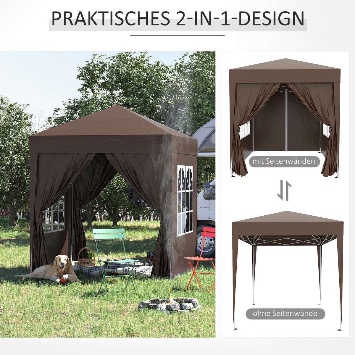 Folding Gazebo 2 X 2M Gazebo With 4 Side Walls, Window, Marquee With Uv Protection, Garden Tent With Carry Bag, Steel Oxford, White