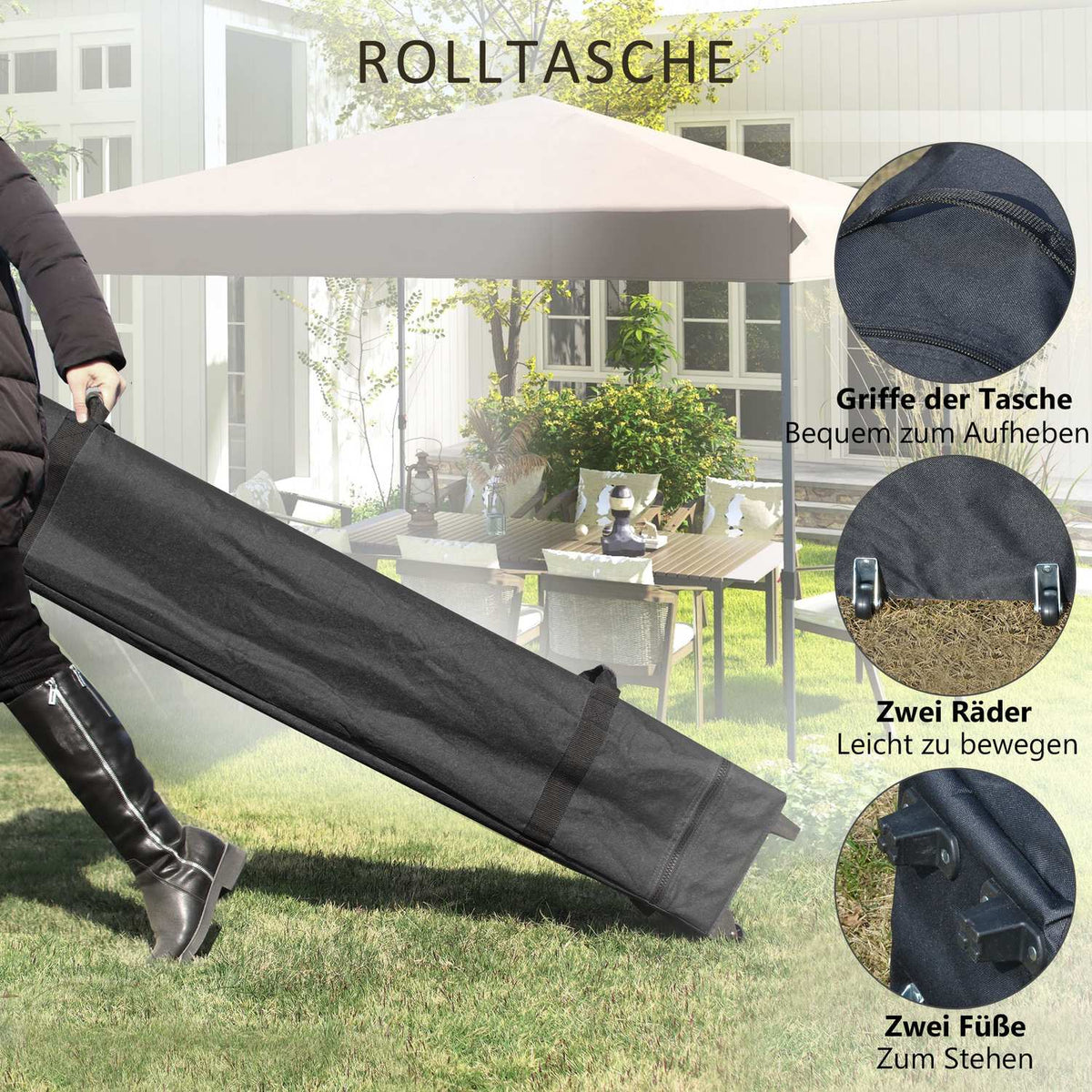 Folding Gazebo 3.6X3.6M Height-Adjustable, Weatherproof, Beige, With Sandbag For Balcony & Terrace