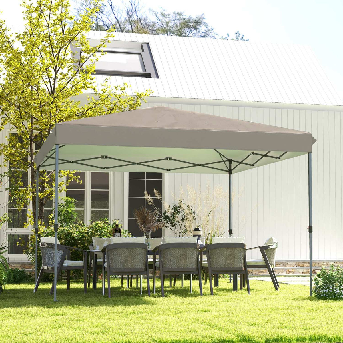 Folding Gazebo 3.6X3.6M Height-Adjustable, Weatherproof, Beige, With Sandbag For Balcony & Terrace