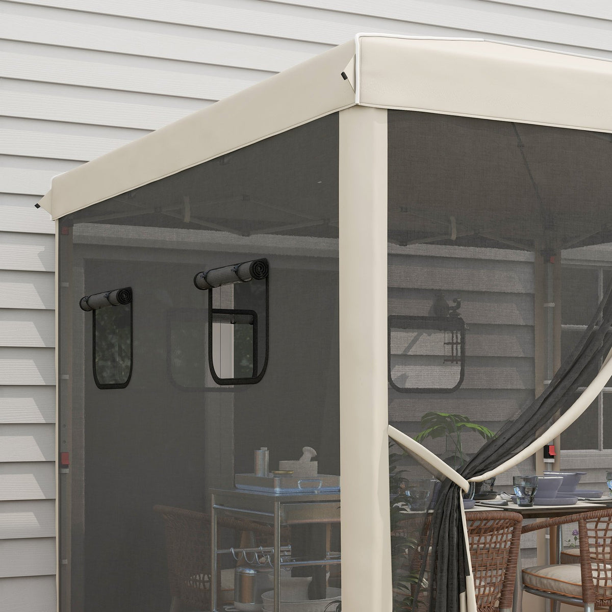 Folding Gazebo 3X3M Gazebo With 4 Mesh Curtains, Uv Protection, Pop Up, Window, Carry Bag, Beige
