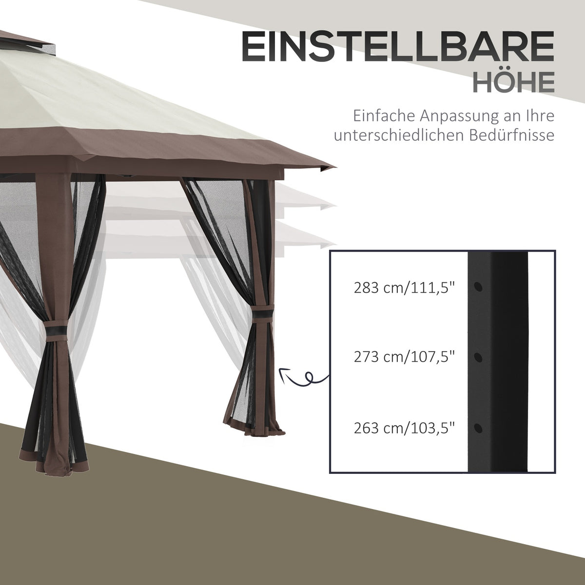 Folding Gazebo 4X4M Height-Adjustable Garden Gazebo With Uv Protection & Mesh Curtains, Double Roof, Beige