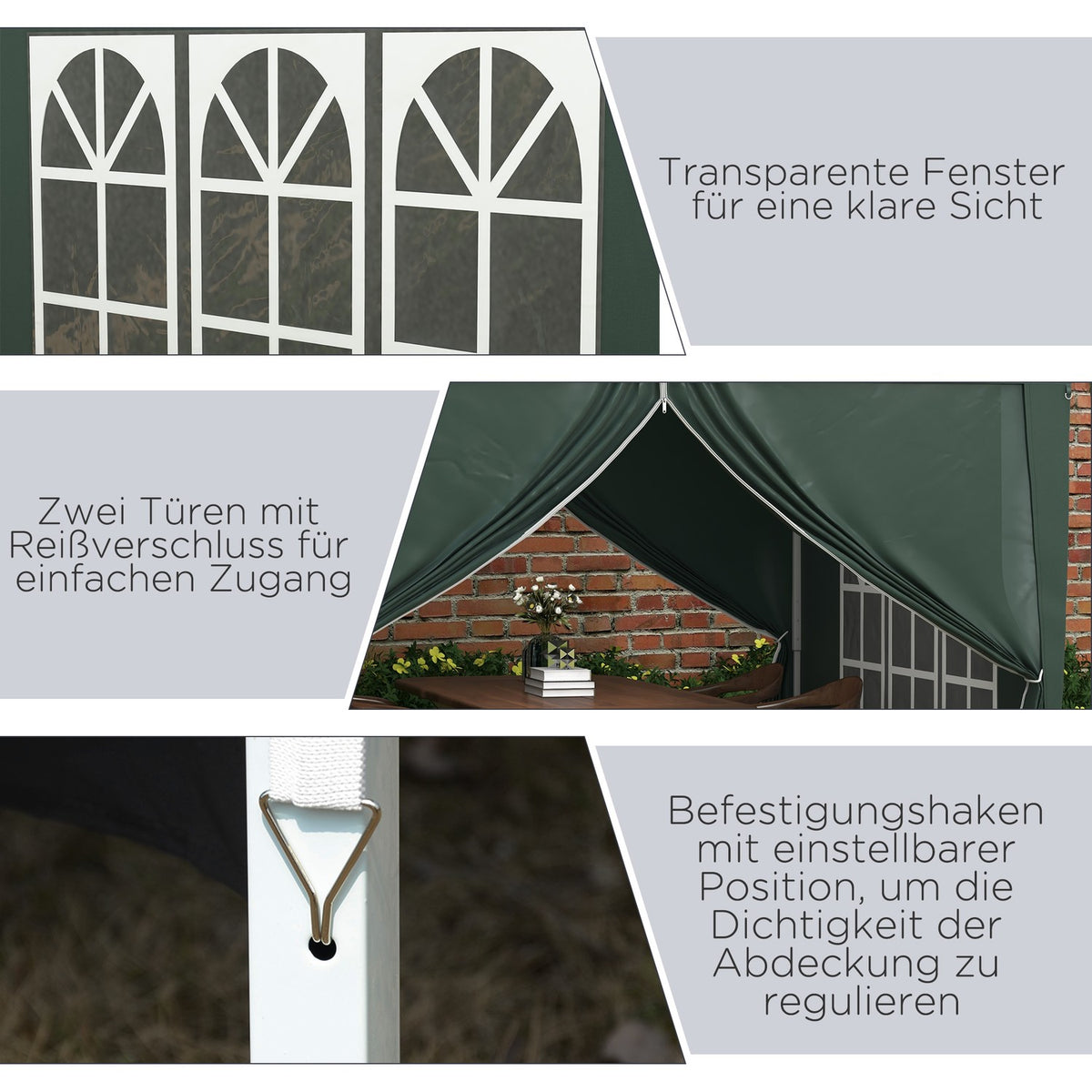 Folding Gazebo Approx. 3 X 3 M Gazebo With 4 Side Walls, Window, Marquee With Uv Protection, Garden Tent Including Carrying Bag, Steel Oxford, Green