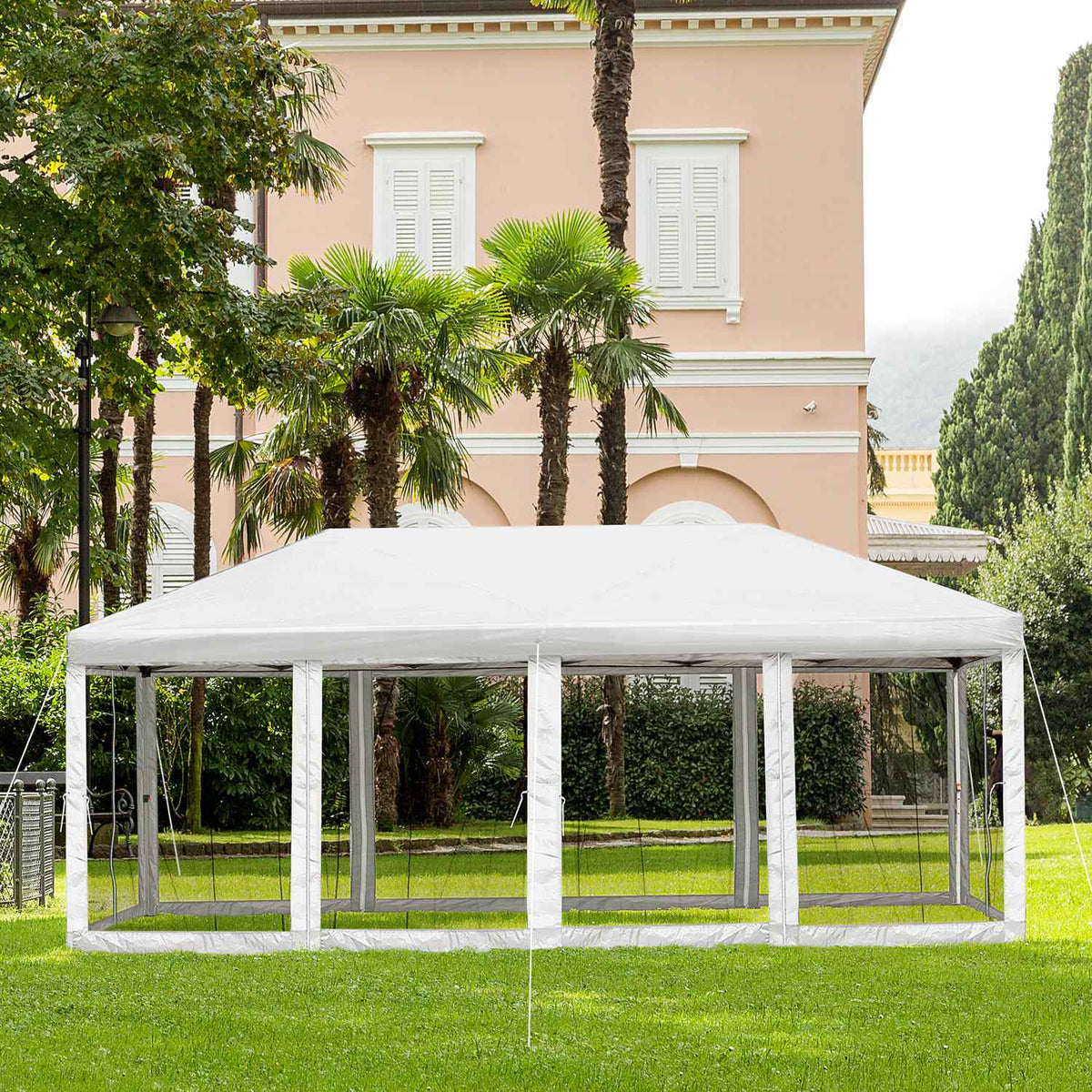 Folding Gazebo Garden Gazebo Pop-Up Gazebo Steel + Oxford + Mesh With Bag Outdoor Cream White 5.9 X 2.95 X 2.5 M