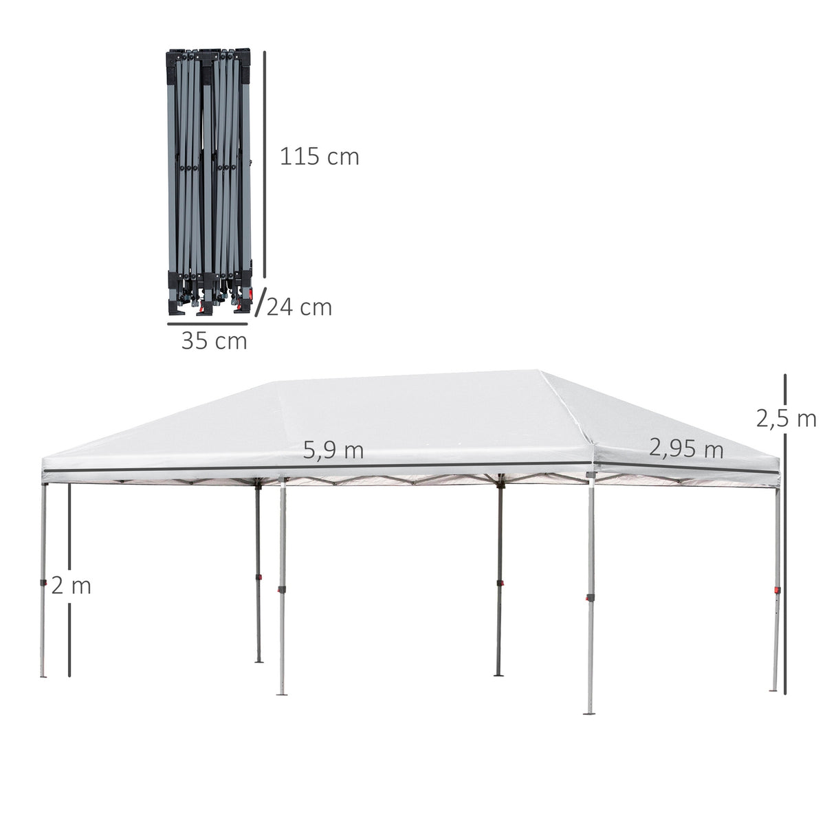 Folding Gazebo Garden Gazebo Pop-Up Gazebo Steel + Oxford + Mesh With Bag Outdoor Cream White 5.9 X 2.95 X 2.5 M