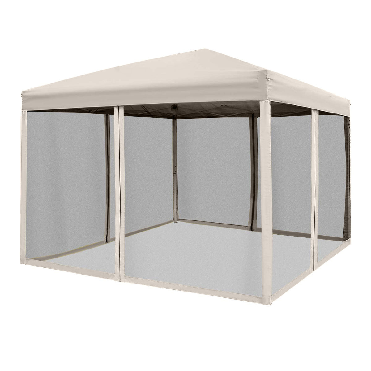 Folding Gazebo Gazebo Folding Tent With Side Walls & Carry Bag, Steel + Oxford, Beige, 3X3X2.55M