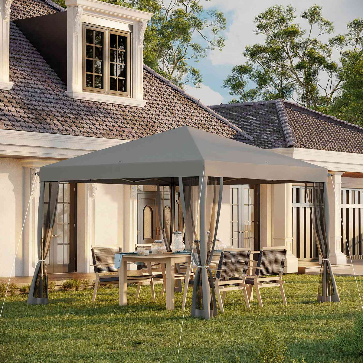 Folding Gazebo Gazebo Folding Tent With Side Walls Incl. Carrying Bag Metal + Oxford Light Gray + Black 3X3M