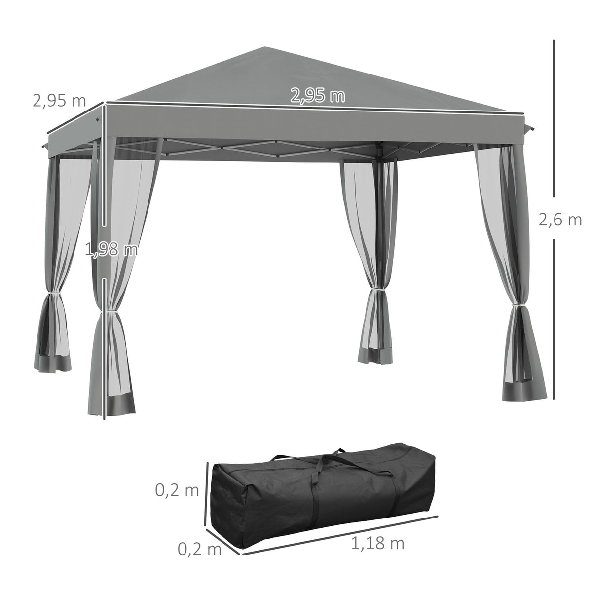 Folding Gazebo Gazebo Folding Tent With Side Walls Incl. Carrying Bag Metal + Oxford Light Gray + Black 3X3M