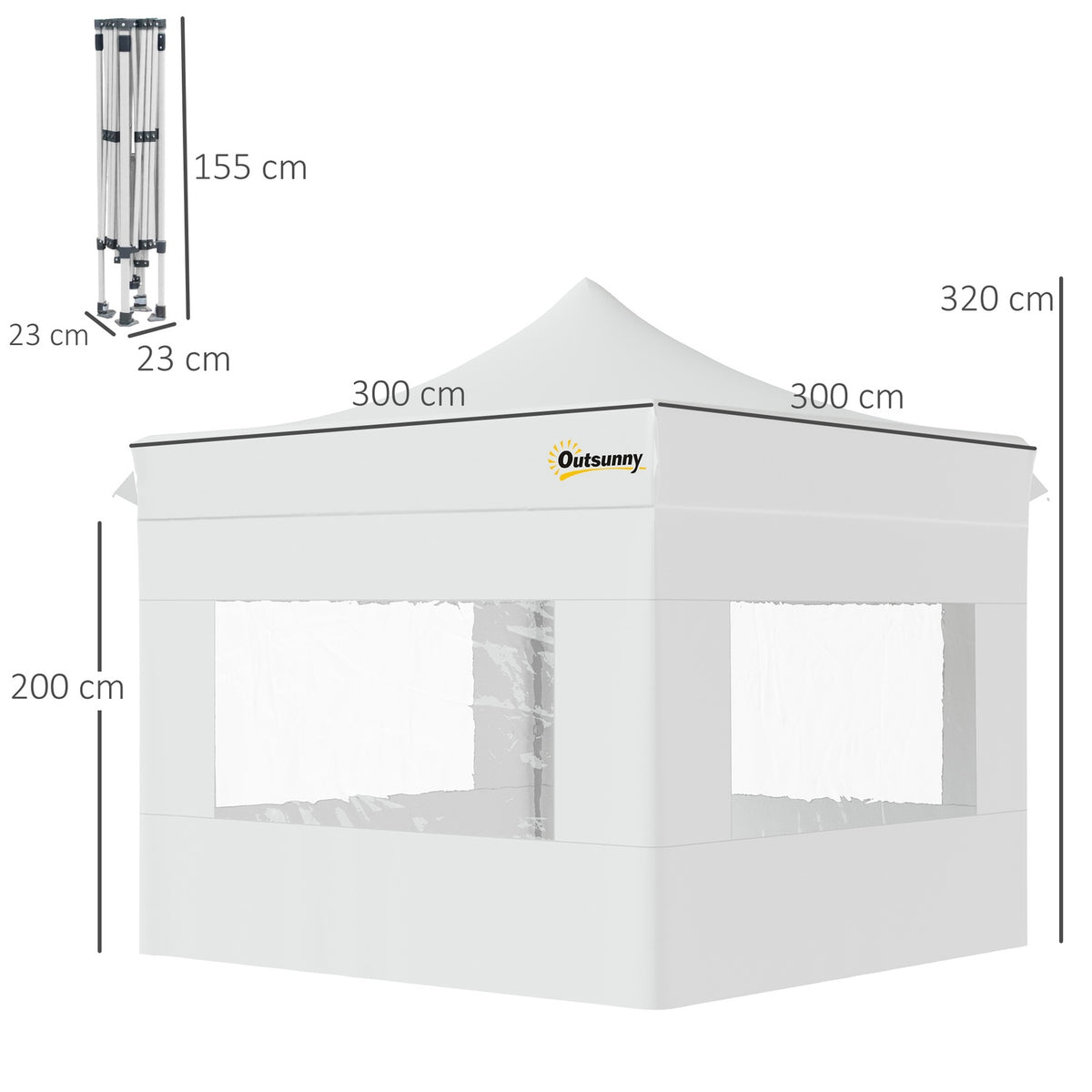 Folding Gazebo Gazebo Garden Tent With Side Walls Pop-Up Tent Waterproof Garden Gazebo White 300 X 300 X 320 Cm