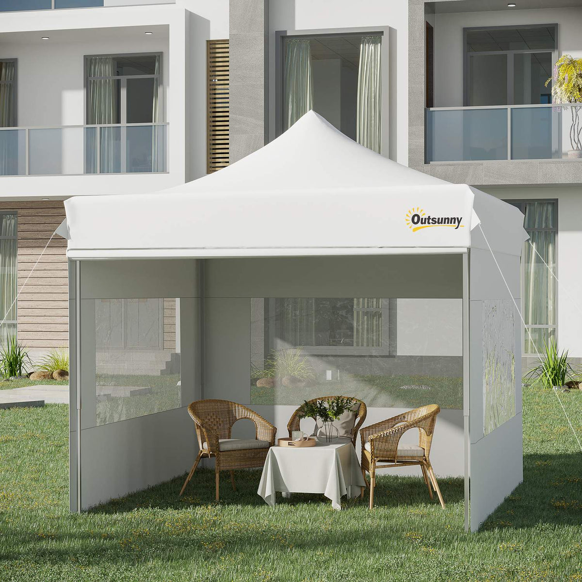 Folding Gazebo Gazebo Garden Tent With Side Walls Pop-Up Tent Waterproof Garden Gazebo White 300 X 300 X 320 Cm