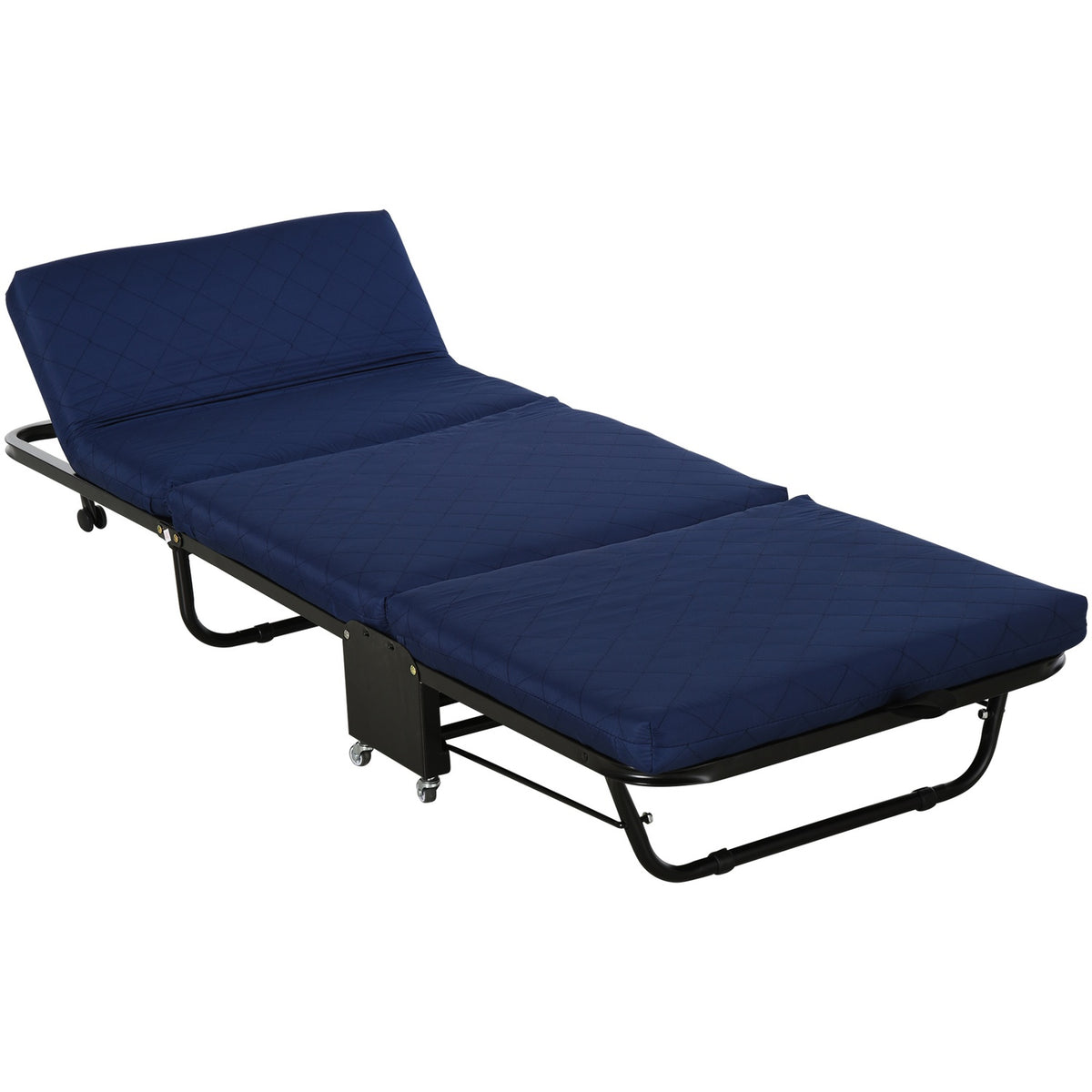 Folding Guest Bed 2-in-1 Adjustable Headboard Height Wheels Steel Foam Blue 184x65x26cm