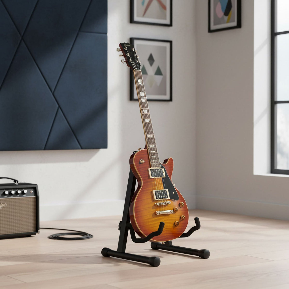 Folding Guitar Stand, Foam-Padded, Adjustable A-Frame