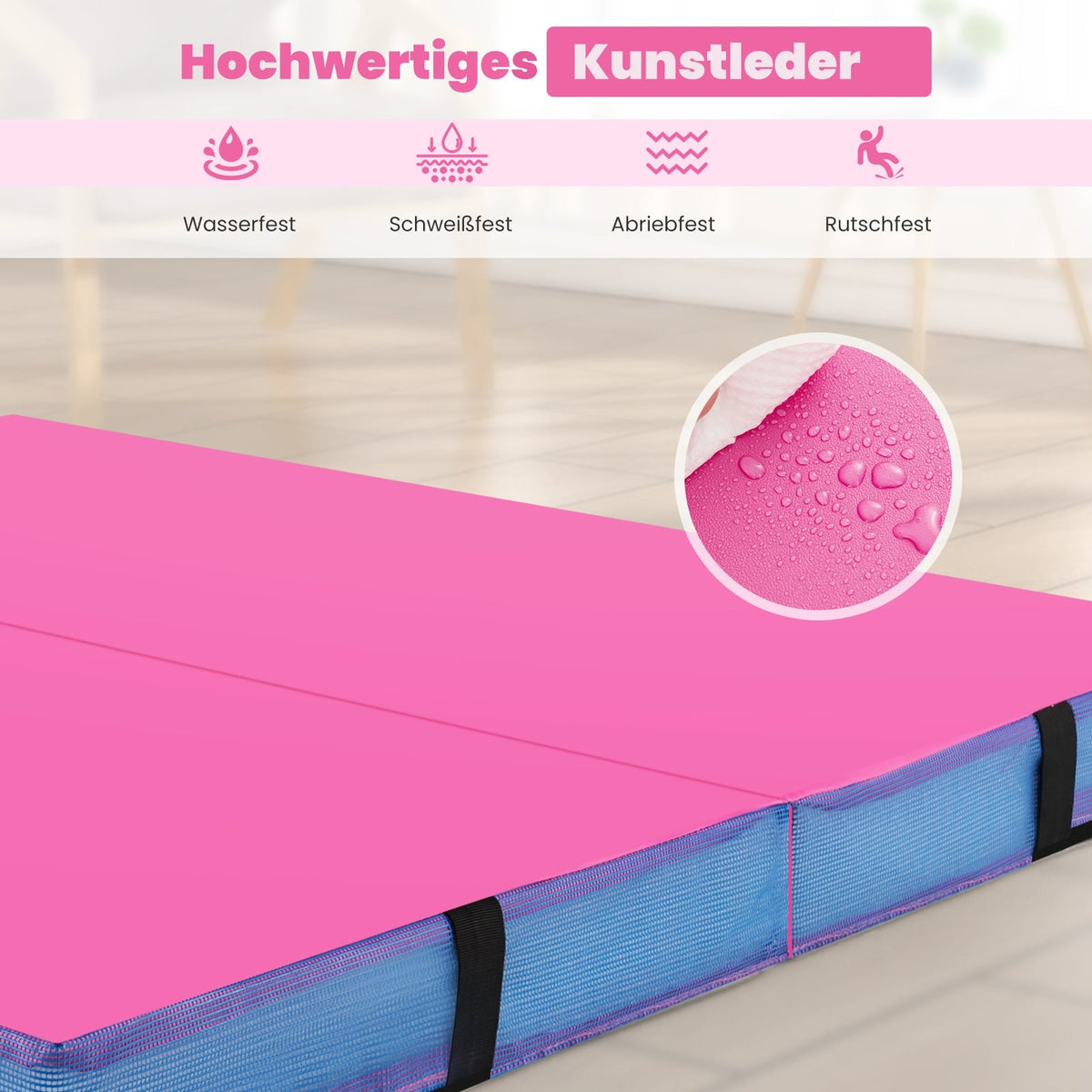 Folding Gymnastics Mat, 122x122x10 cm, Pink, EPE Foam
