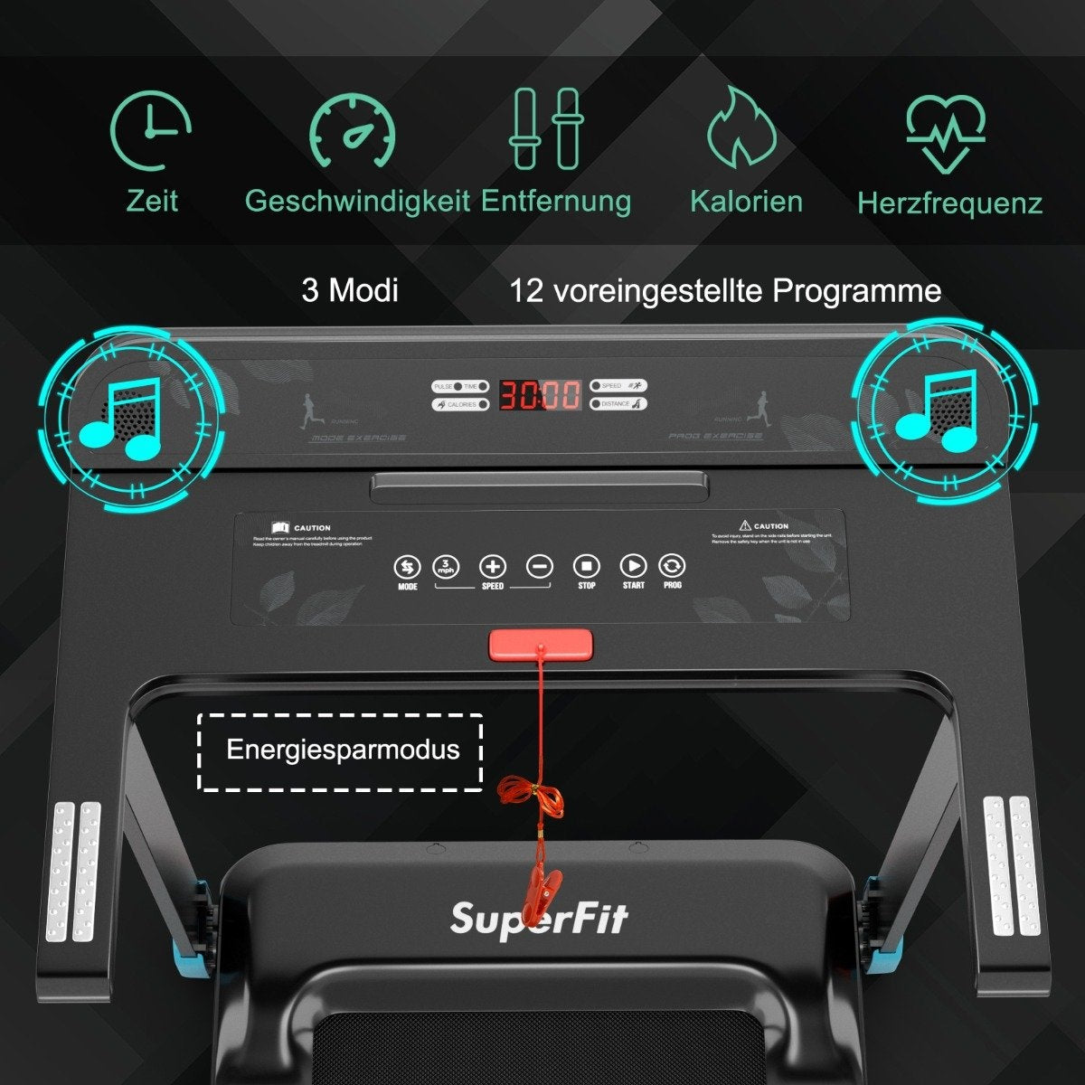 Folding Home Treadmill with Bluetooth Speaker & LED Display and Device Holder Navy Blue