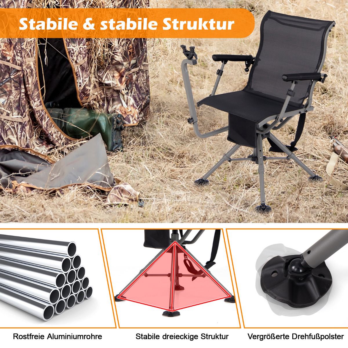 Folding Hunting Chair with Adjustable Legs and 360 Swivel