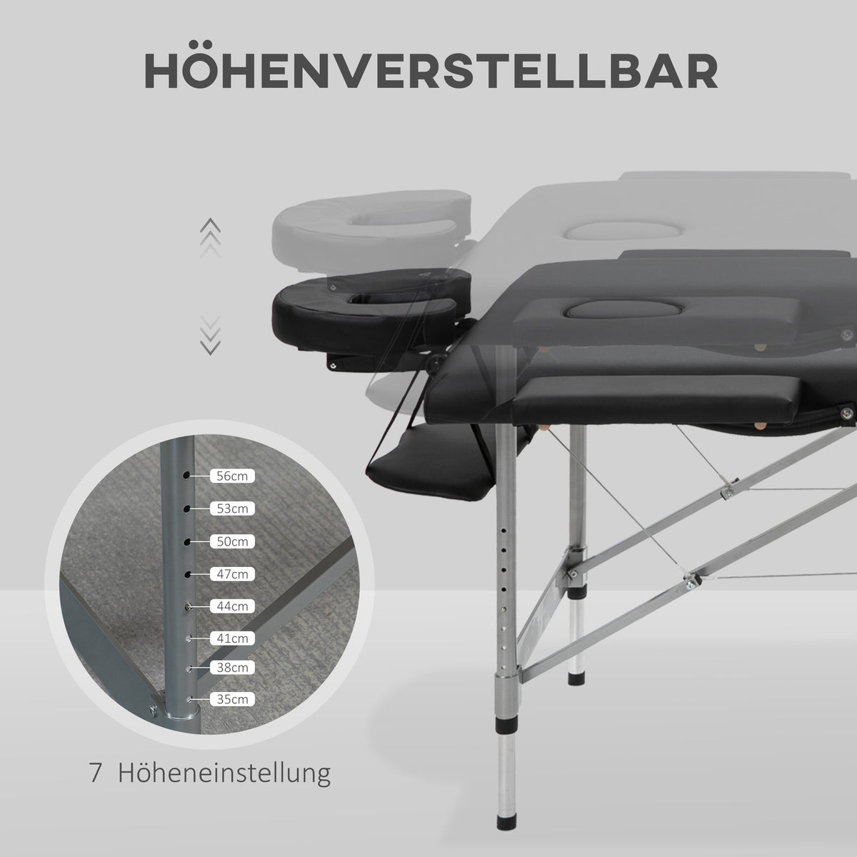 Folding Massage Table, Professional 7-Zone Massage Table, Height Adjustable, Loads Up To 130Kg, Ideal For Spa & Salon, Black