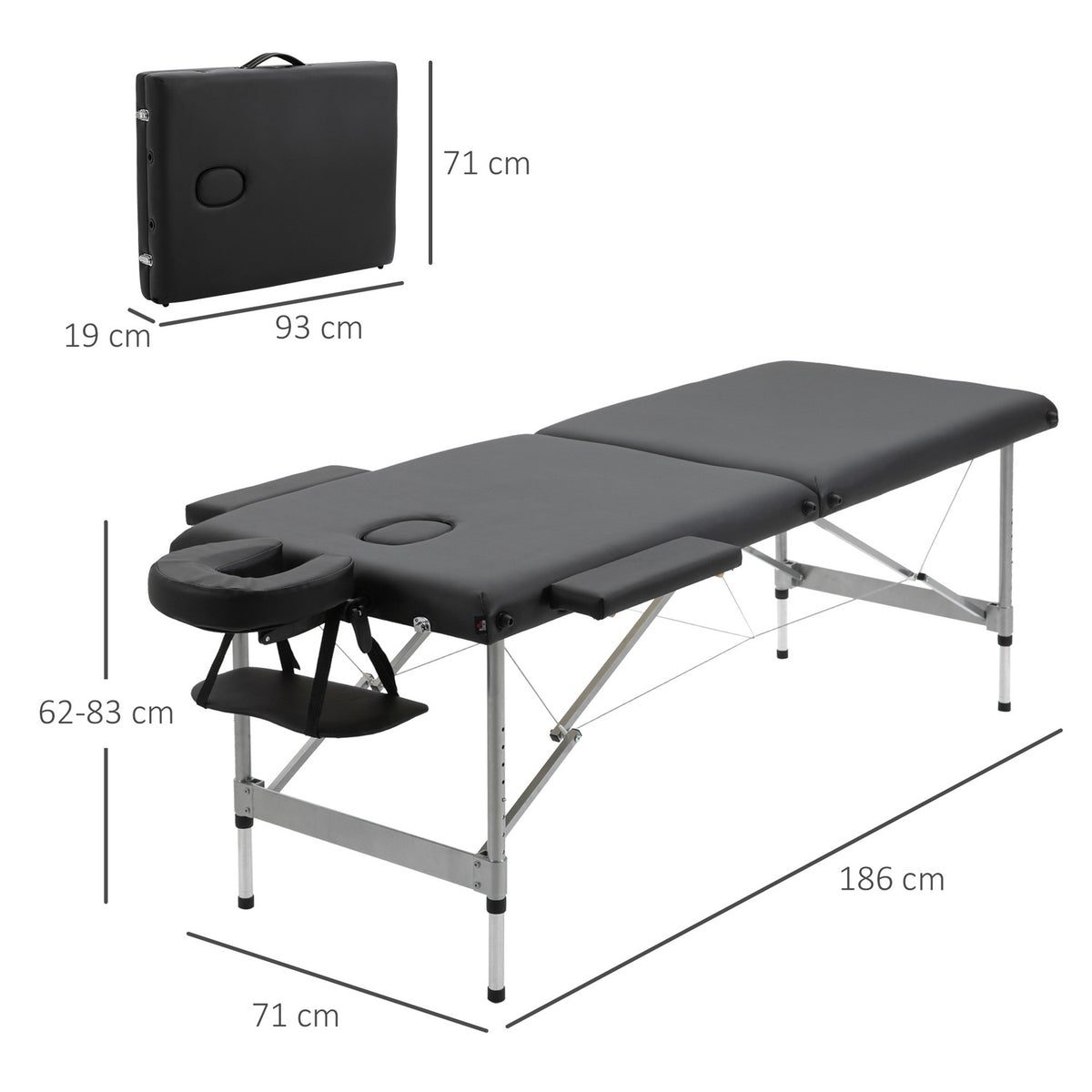 Folding Massage Table, Professional 7-Zone Massage Table, Height Adjustable, Loads Up To 130Kg, Ideal For Spa & Salon, Black