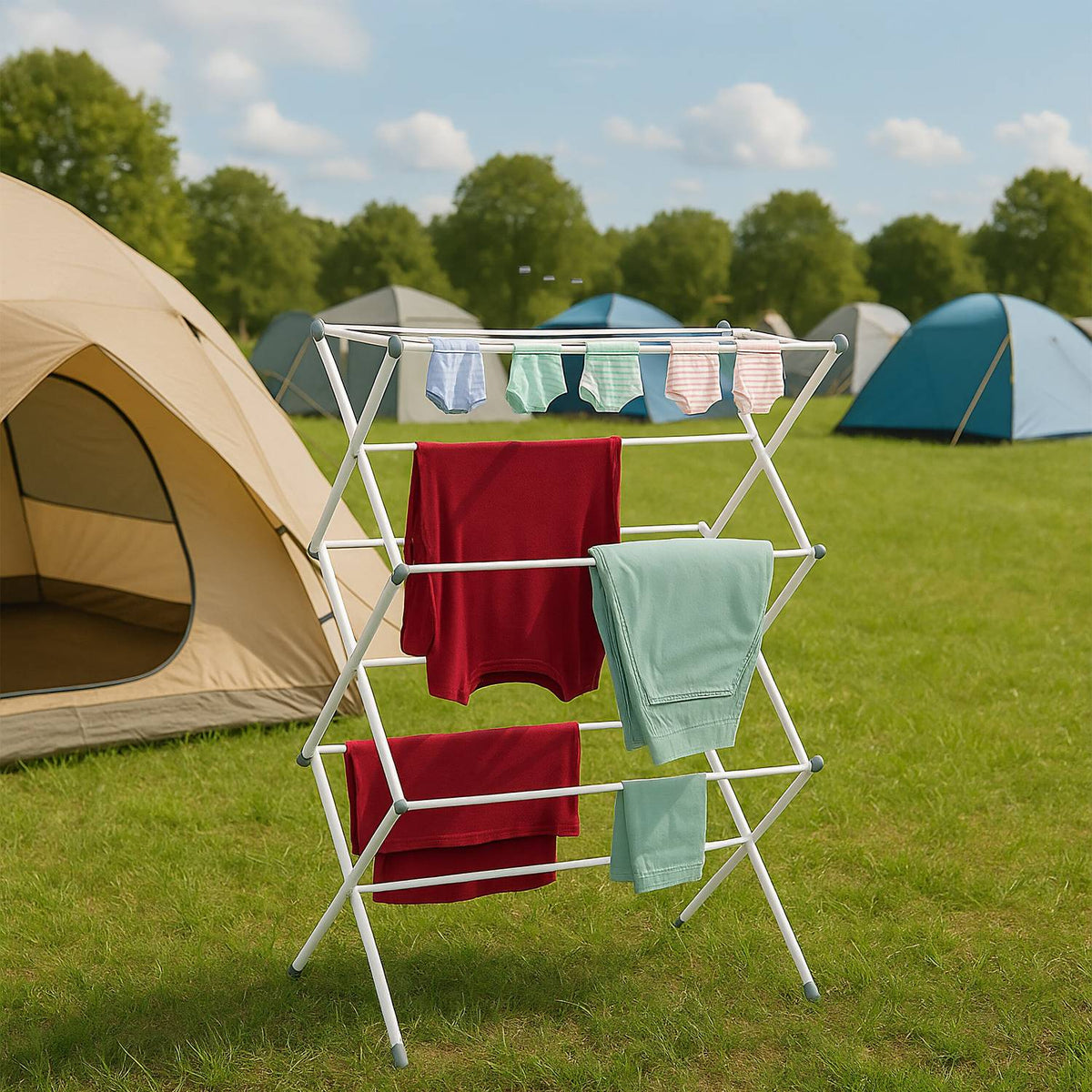 Folding Metal Laundry Rack – Space-Saving Vertical Dryer