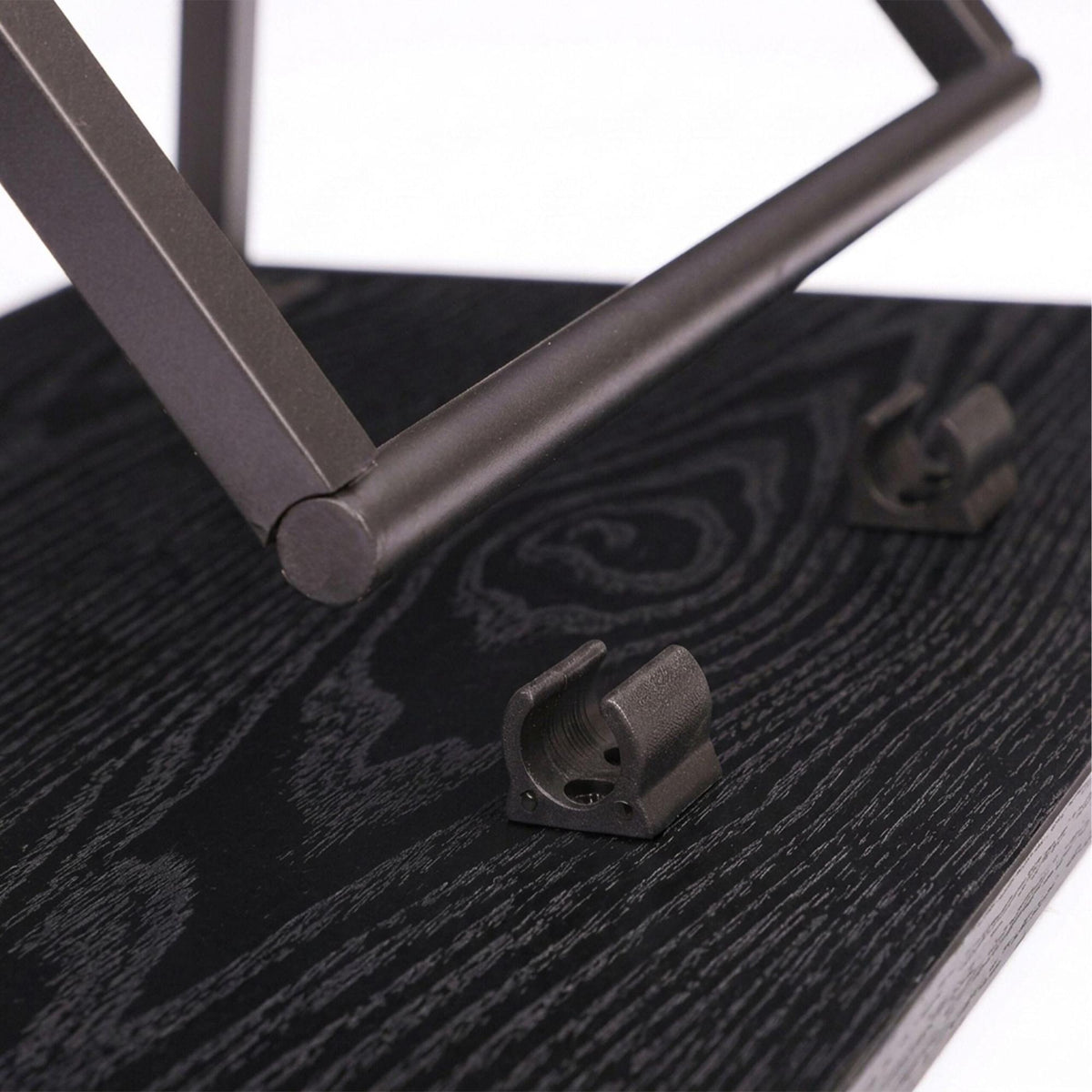 Folding Metal Side Table with Wood-Effect Top, Black
