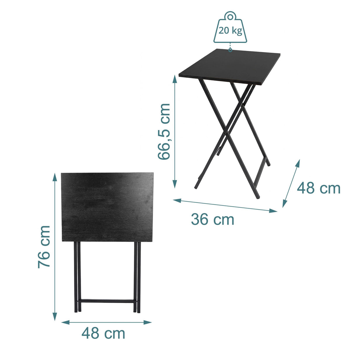 Folding Metal Side Table with Wood-Effect Top, Black