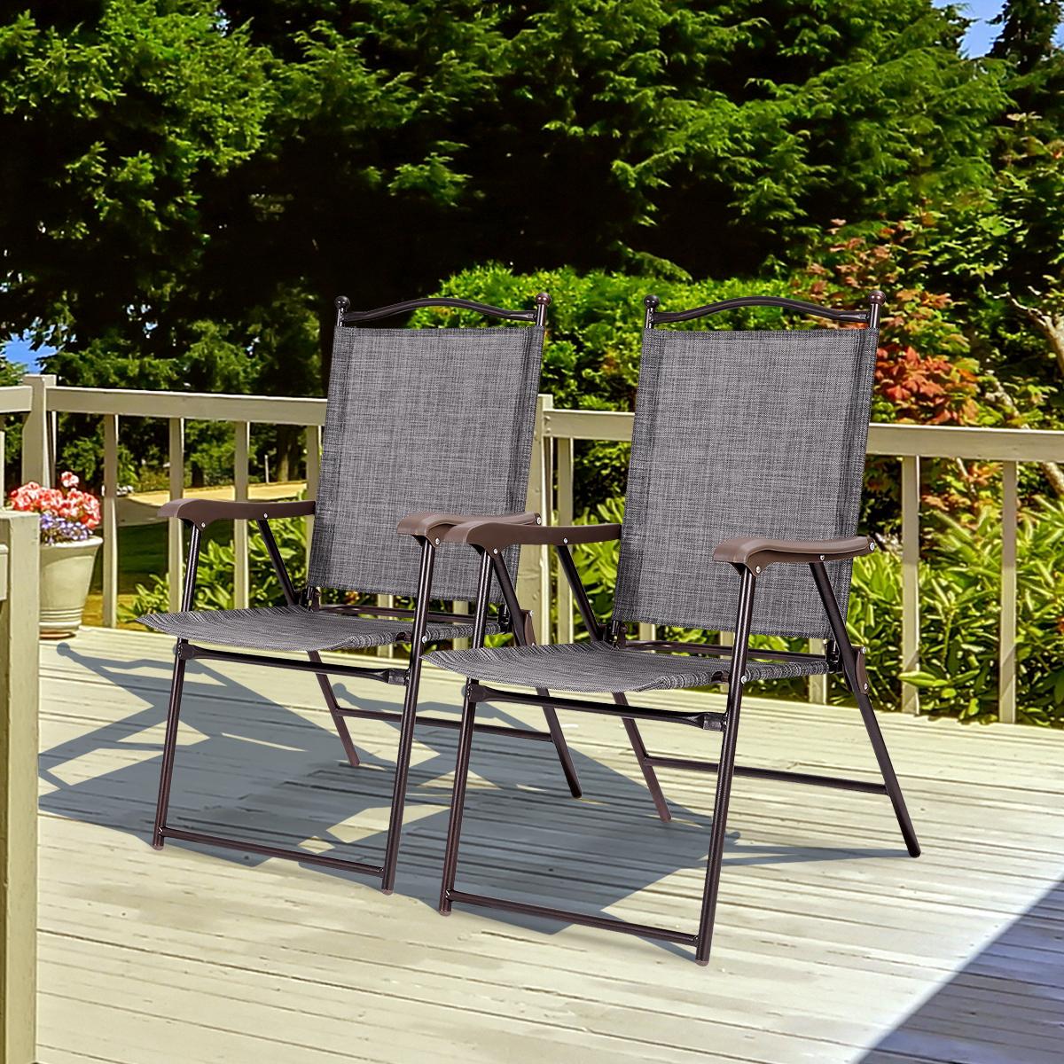 Folding Patio Chairs Set of 2 with Armrests, Gray