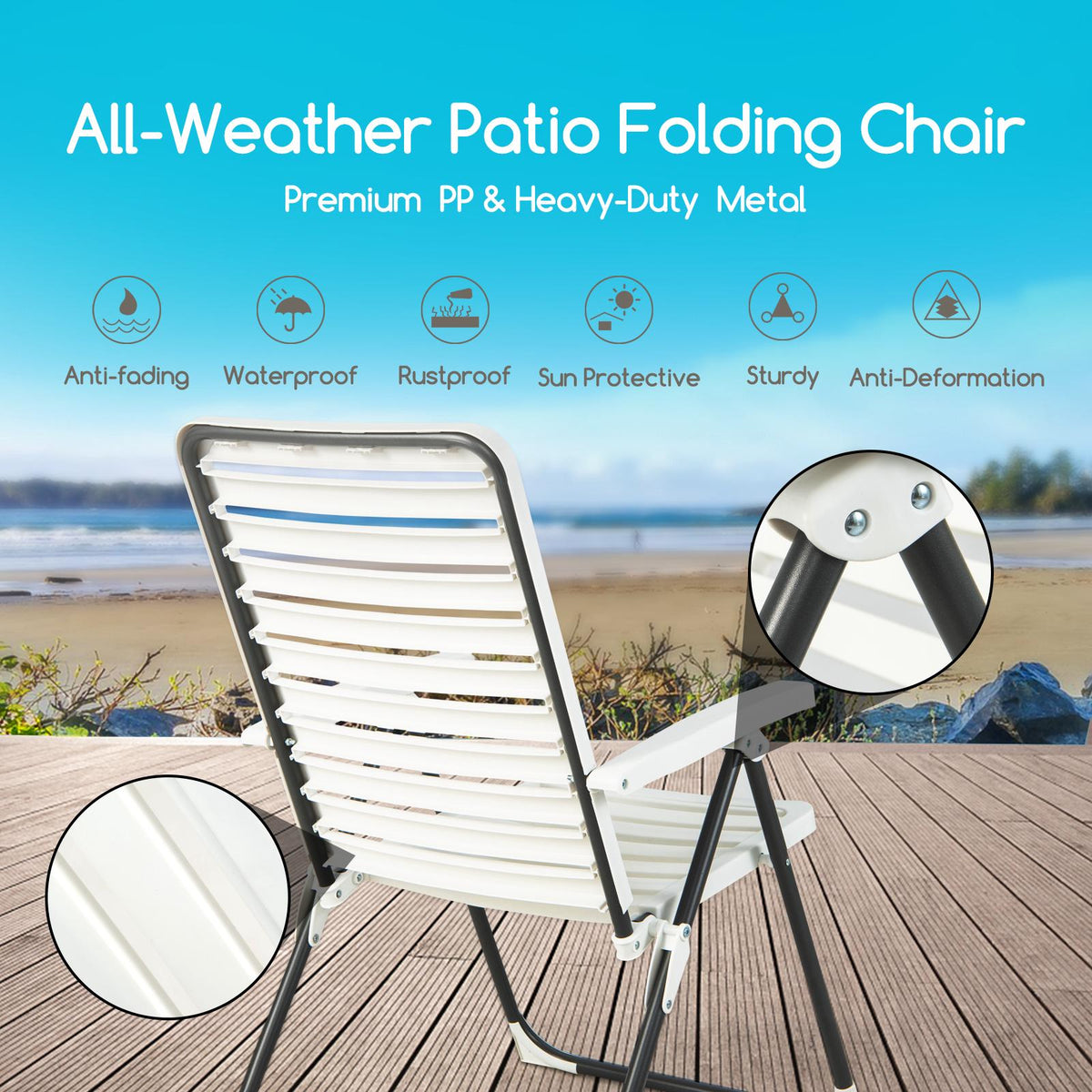Folding Patio Chaise Loungers, 2-Pack, 7-Position Backrest