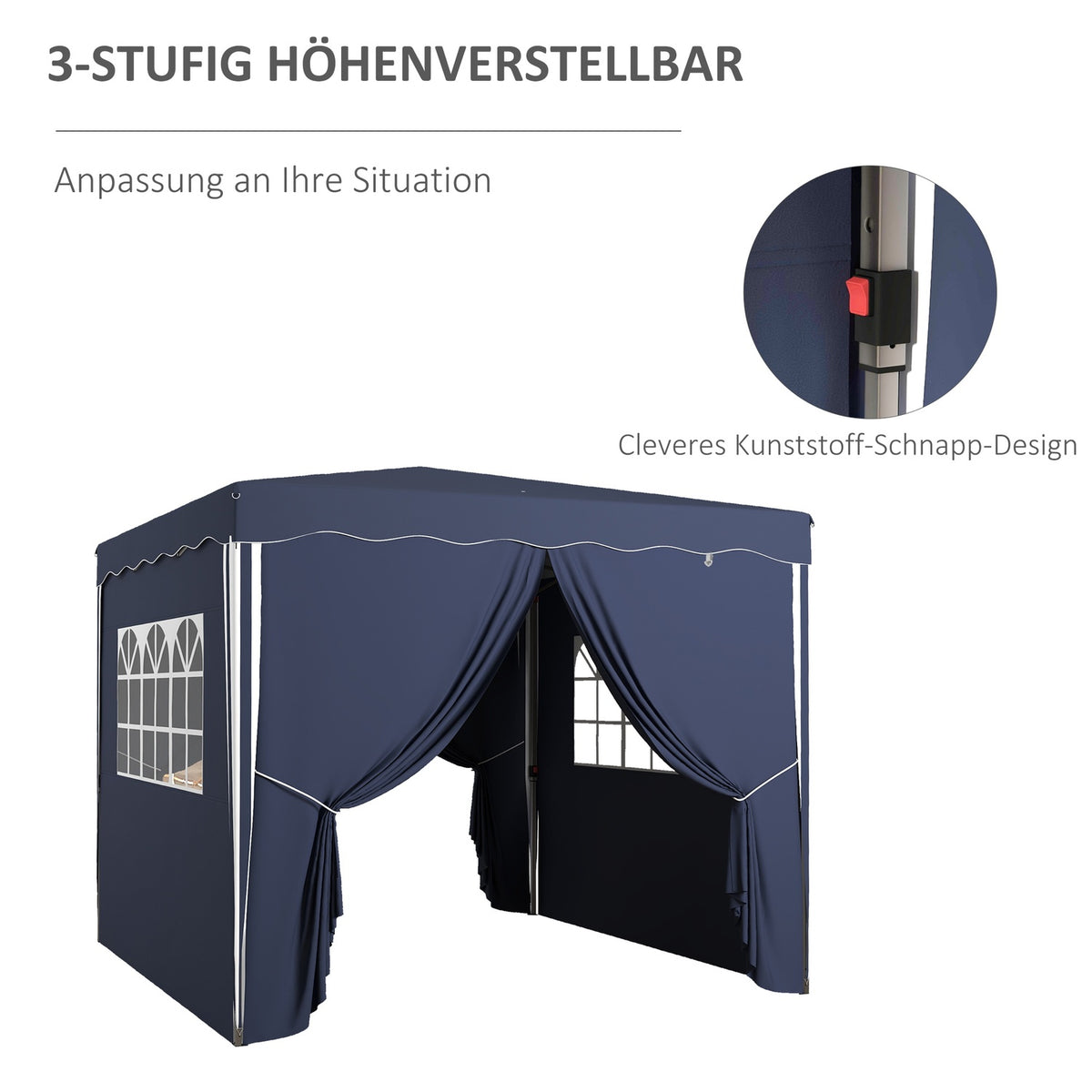 Folding Pavilion Approx. 3 X 3 M, Pavilion With Side Walls, Window, Marquee, Garden Pavilion With Uv Protection, Party Tent With Carry Bag, Blue