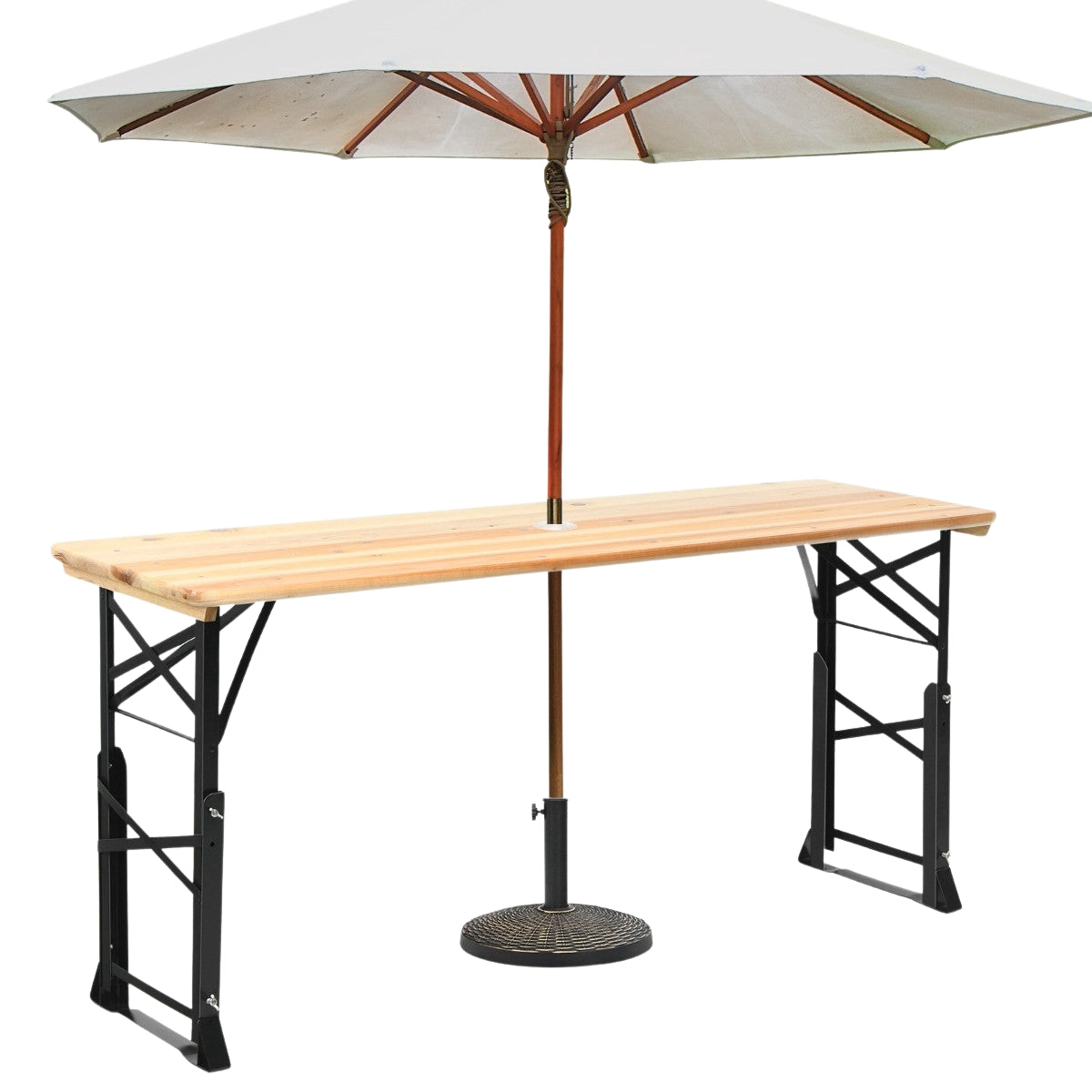 Folding Picnic Table, Wood, Adjustable Height, Umbrella Hole