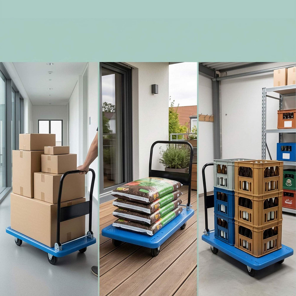 Folding Platform Trolley, 300kg Capacity - Blue
