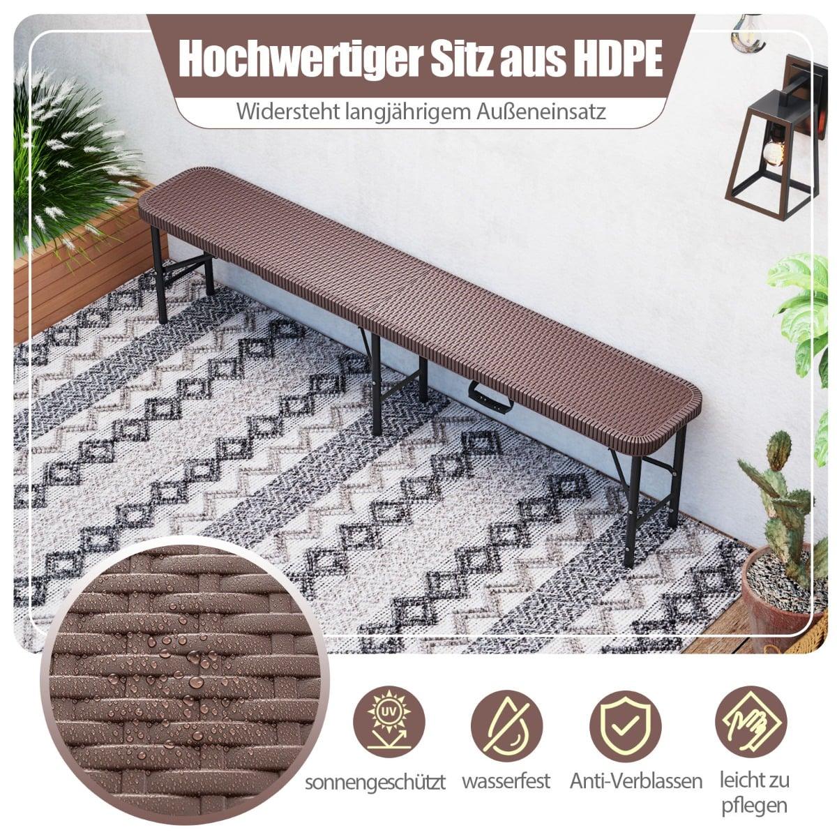 Folding Rattan-Style Beer Bench with Handle, 180 cm