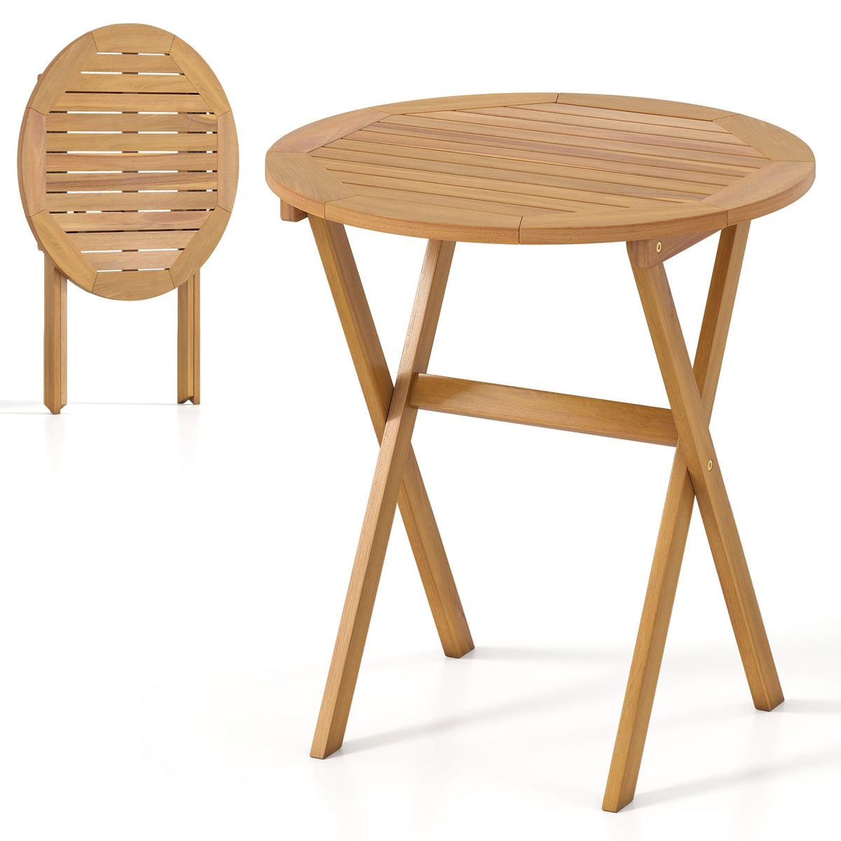 Folding Round Acacia Wood Garden Table, 67 cm Diameter
