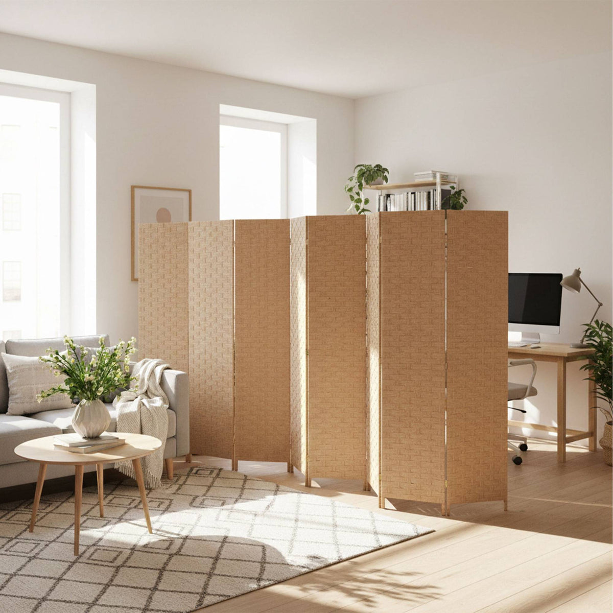 Folding Screen Room Divider, 8-Panel, Space-Saving Design