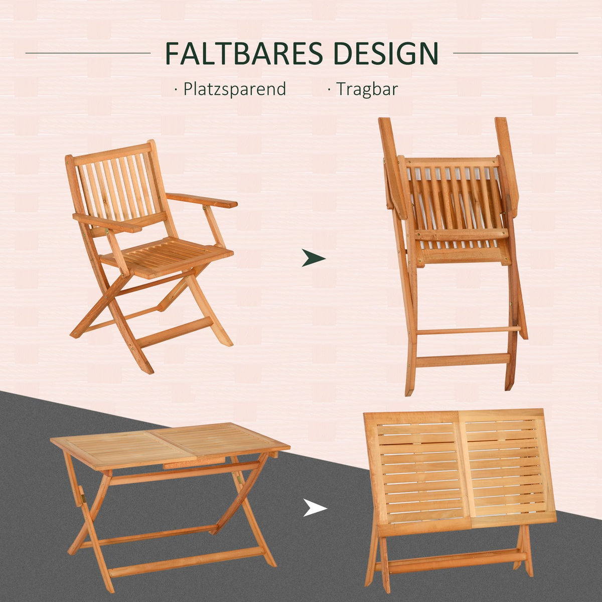 Folding Seating Group For 4 People Outdoor Seating Set Made Of Natural Poplar Wood