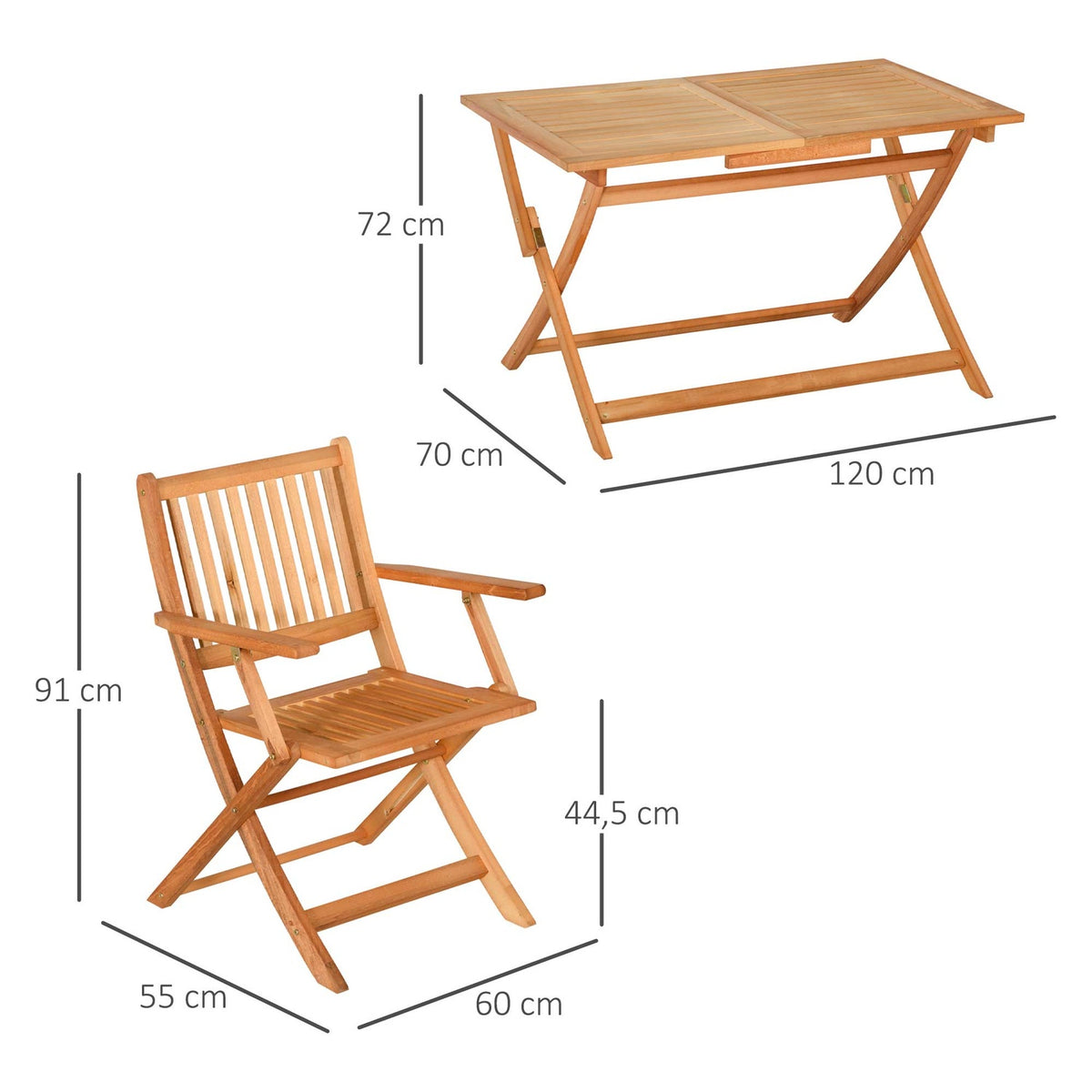 Folding Seating Group For 4 People Outdoor Seating Set Made Of Natural Poplar Wood