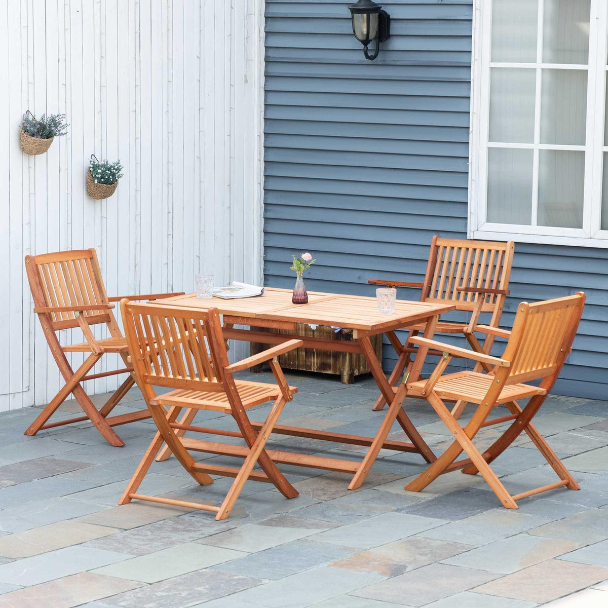 Folding Seating Group For 4 People Outdoor Seating Set Made Of Natural Poplar Wood
