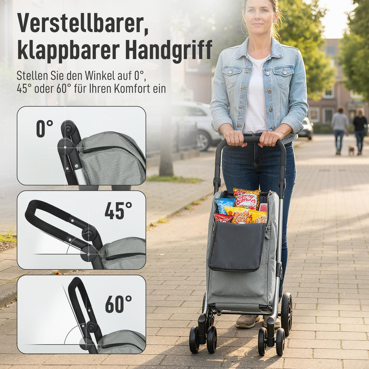 Folding Shopping Cart, 46L Bag, Cooler, Adjustable Handle