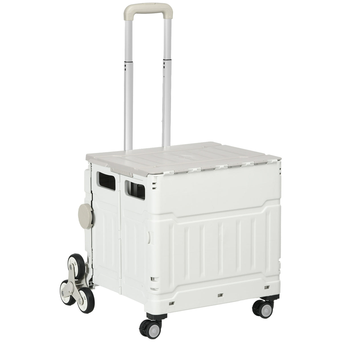 Folding Shopping Trolley, Adjustable Telescopic Handle, Stair Climber With Lid, Up To 80 Kg, White