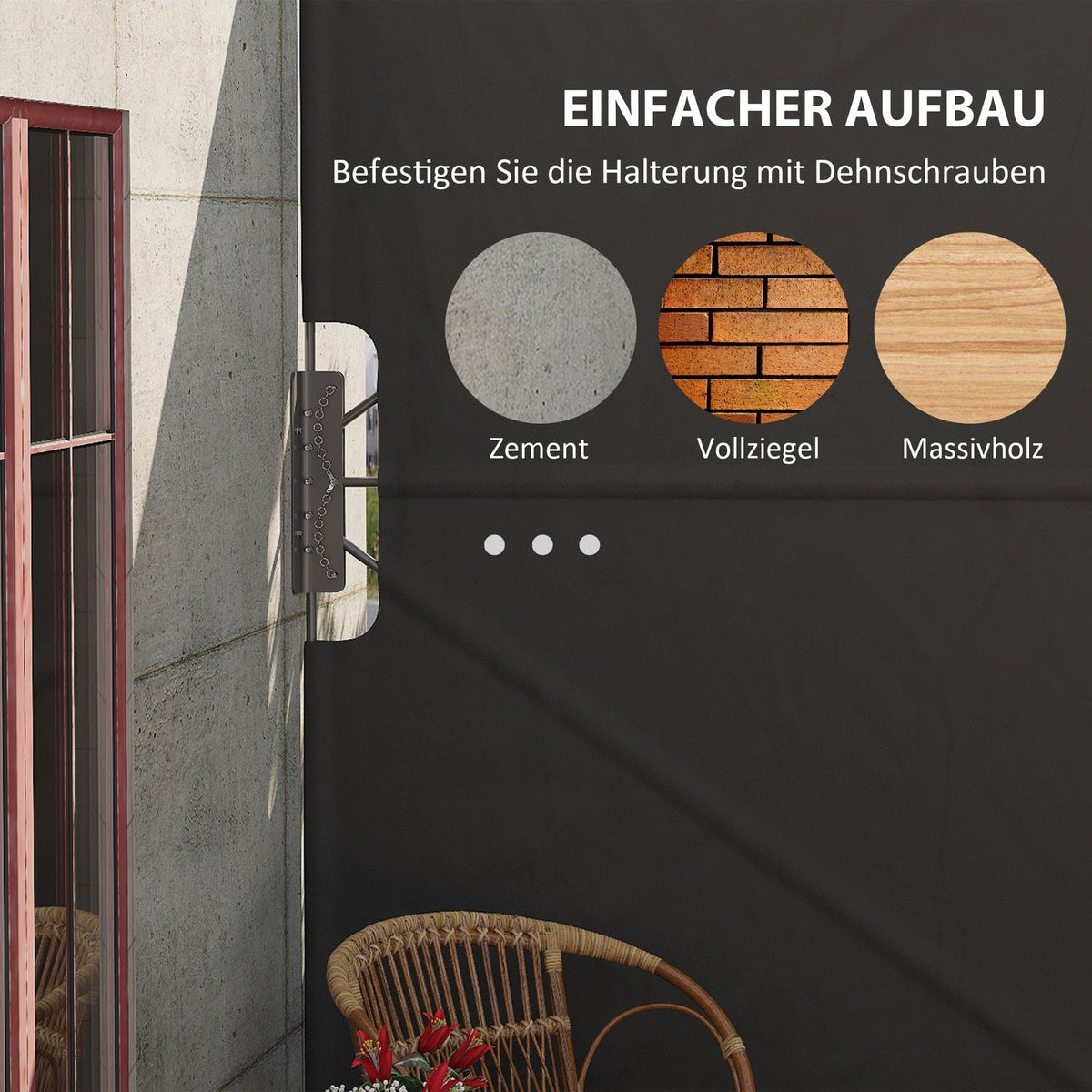 Folding Side Awning, 237 X 160Cm Garden Awning, Privacy Screen With Uv Protection, Wind Protection With Steel Frame, For Balcony, Terrace, Polyester, Dark Gray