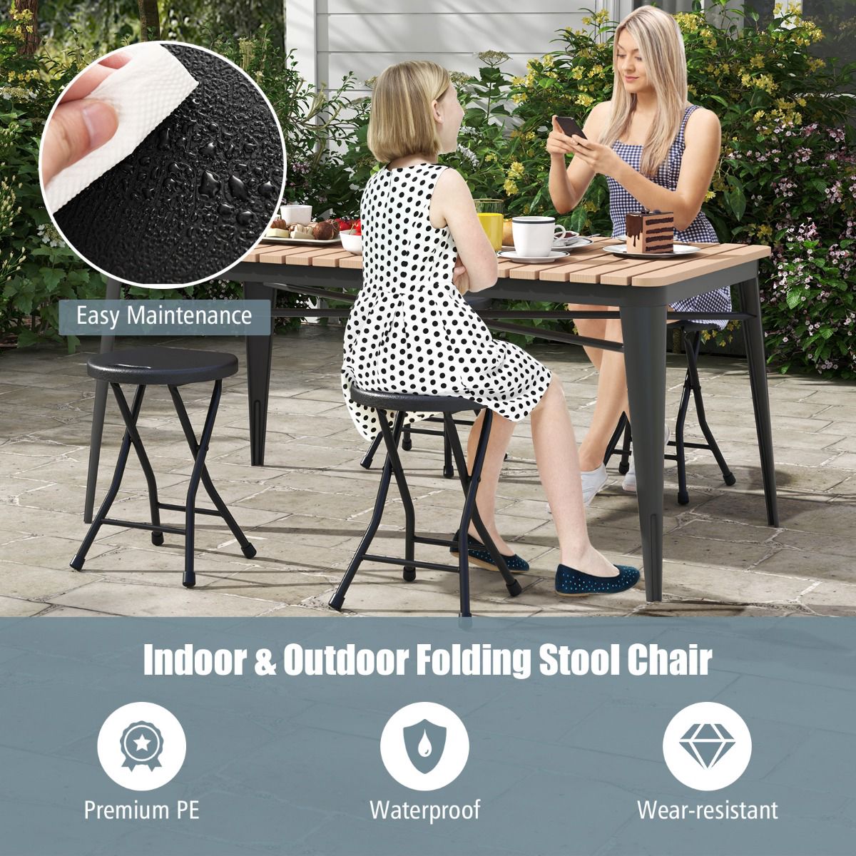 Folding Stool Set of 2, 18 In, Carry Handle, 330 lb