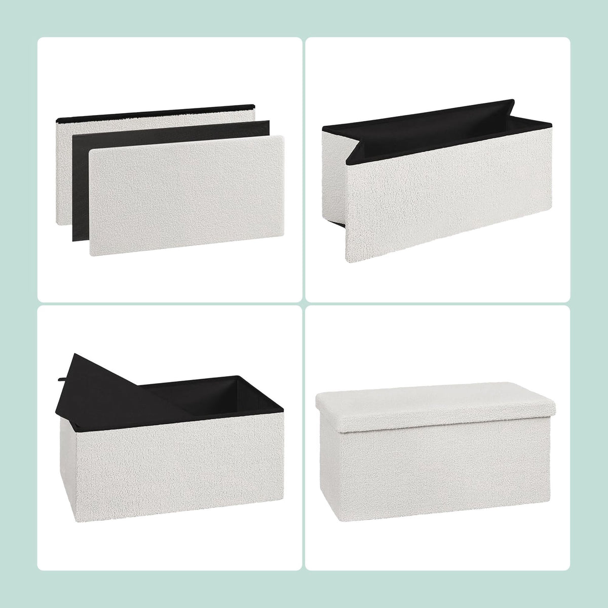 Folding Storage Bench, Teddy Fabric, Seats 2