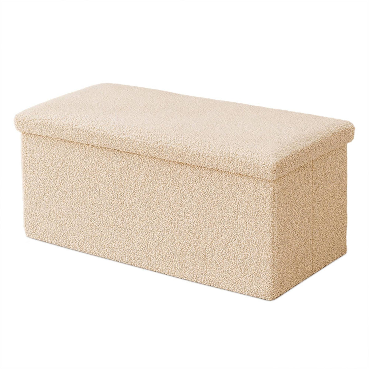 Folding Storage Bench with Teddy Fabric, 2-Seater