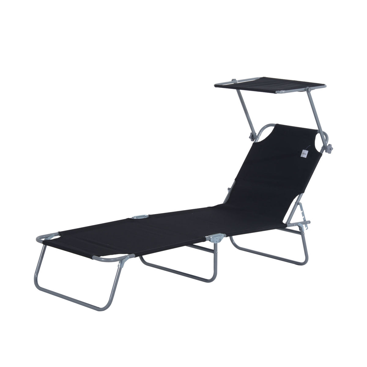 Folding Sun Lounger Garden Lounger With Sun Protection, Black, 187X58X36 Cm