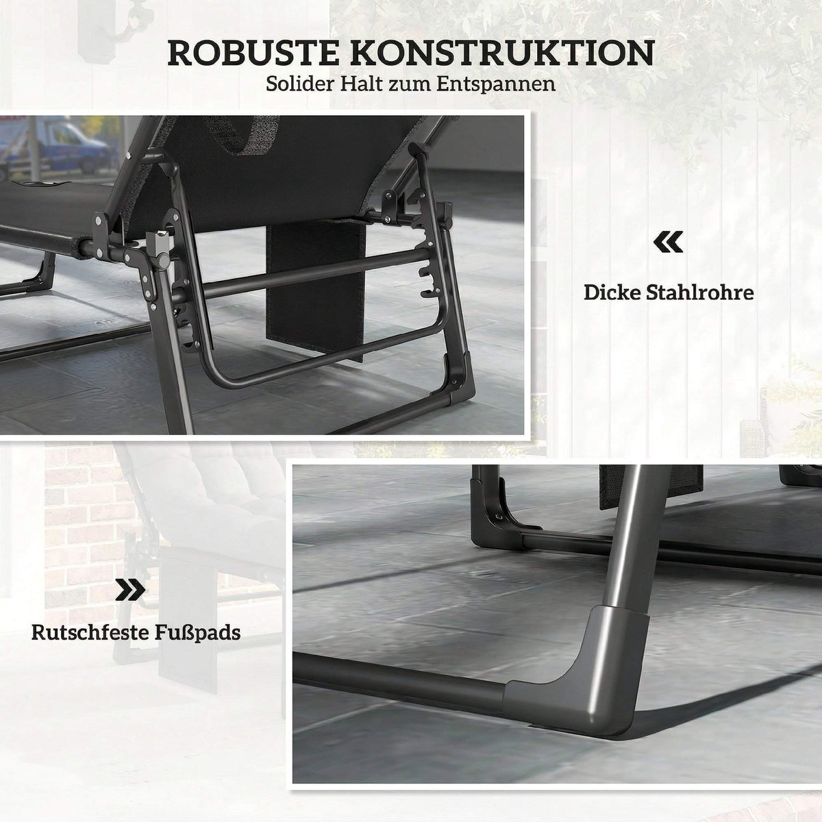 Folding Sun Lounger with Adjustable Backrest and Cushion